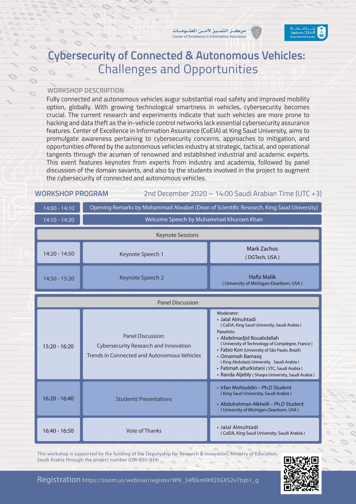 Cybersecurity of Connected and Autonomous Vehicles Workshop: Challenges and Opportunities