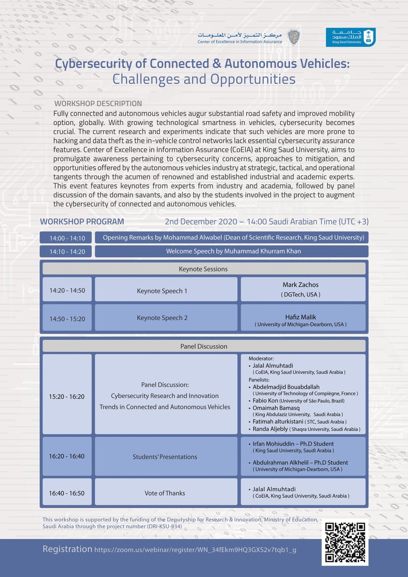 Cybersecurity of Connected and Autonomous Vehicles Workshop: Challenges and Opportunities